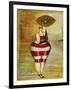 Vintage Beach Girl Red Stripes-Jennifer Garant-Framed Giclee Print