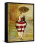 Vintage Beach Girl Red Stripes-Jennifer Garant-Framed Stretched Canvas