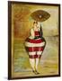 Vintage Beach Girl Red Stripes-Jennifer Garant-Framed Giclee Print