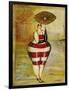 Vintage Beach Girl Red Stripes-Jennifer Garant-Framed Giclee Print