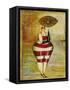 Vintage Beach Girl Red Stripes-Jennifer Garant-Framed Stretched Canvas