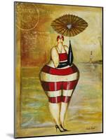 Vintage Beach Girl Red Stripes-Jennifer Garant-Mounted Premium Giclee Print