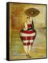 Vintage Beach Girl Red Stripes-Jennifer Garant-Framed Stretched Canvas