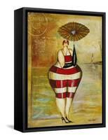 Vintage Beach Girl Red Stripes-Jennifer Garant-Framed Stretched Canvas