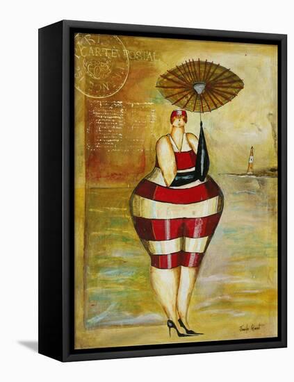 Vintage Beach Girl Red Stripes-Jennifer Garant-Framed Stretched Canvas