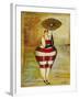 Vintage Beach Girl Red Stripes-Jennifer Garant-Framed Giclee Print