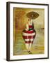 Vintage Beach Girl Red Stripes-Jennifer Garant-Framed Giclee Print