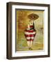 Vintage Beach Girl Red Stripes-Jennifer Garant-Framed Giclee Print