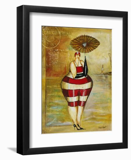 Vintage Beach Girl Red Stripes-Jennifer Garant-Framed Giclee Print