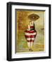 Vintage Beach Girl Red Stripes-Jennifer Garant-Framed Giclee Print