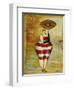 Vintage Beach Girl Red Stripes-Jennifer Garant-Framed Giclee Print