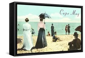 Vintage Beach Scene, Cape May, New Jersey-null-Framed Stretched Canvas