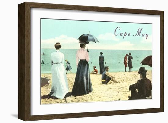 Vintage Beach Scene, Cape May, New Jersey-null-Framed Art Print