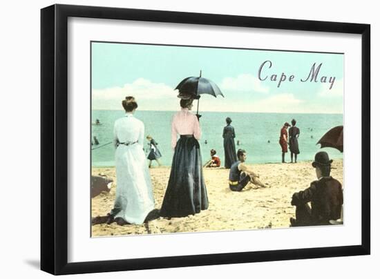 Vintage Beach Scene, Cape May, New Jersey-null-Framed Art Print