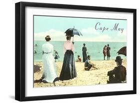 Vintage Beach Scene, Cape May, New Jersey-null-Framed Art Print