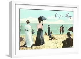 Vintage Beach Scene, Cape May, New Jersey-null-Framed Art Print