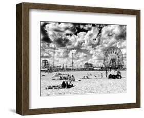 Vintage Beach, Wonder Wheel, Black and White Photography, Coney Island, Brooklyn, New York, US-Philippe Hugonnard-Framed Photographic Print