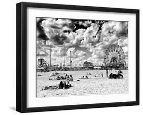 Vintage Beach, Wonder Wheel, Black and White Photography, Coney Island, Brooklyn, New York, US-Philippe Hugonnard-Framed Premium Photographic Print