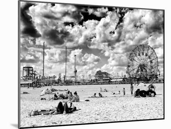 Vintage Beach, Wonder Wheel, Black and White Photography, Coney Island, Brooklyn, New York, US-Philippe Hugonnard-Mounted Premium Photographic Print