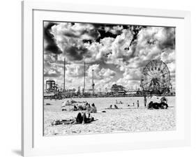 Vintage Beach, Wonder Wheel, Black and White Photography, Coney Island, Brooklyn, New York, US-Philippe Hugonnard-Framed Photographic Print