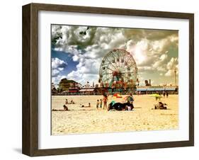 Vintage Beach, Wonder Wheel, Coney Island, Brooklyn, New York, United States-Philippe Hugonnard-Framed Premium Photographic Print