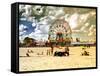 Vintage Beach, Wonder Wheel, Coney Island, Brooklyn, New York, United States-Philippe Hugonnard-Framed Stretched Canvas