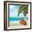 Vintage Beautiful Seaside With Suitcase And A Hat-almoond-Framed Art Print