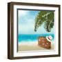 Vintage Beautiful Seaside With Suitcase And A Hat-almoond-Framed Art Print