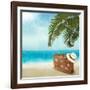 Vintage Beautiful Seaside With Suitcase And A Hat-almoond-Framed Art Print