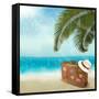 Vintage Beautiful Seaside With Suitcase And A Hat-almoond-Framed Stretched Canvas