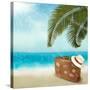 Vintage Beautiful Seaside With Suitcase And A Hat-almoond-Stretched Canvas