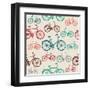 Vintage Bike Pattern-cienpies-Framed Art Print