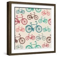 Vintage Bike Pattern-cienpies-Framed Art Print