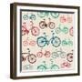 Vintage Bike Pattern-cienpies-Framed Art Print