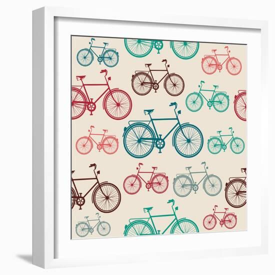 Vintage Bike Pattern-cienpies-Framed Art Print