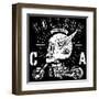 Vintage Biker Skull Emblem-emeget-Framed Art Print