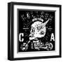 Vintage Biker Skull Emblem-emeget-Framed Art Print