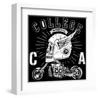 Vintage Biker Skull Emblem-emeget-Framed Art Print