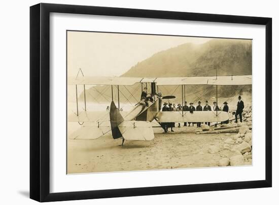 Vintage Biplane on Beach-null-Framed Art Print