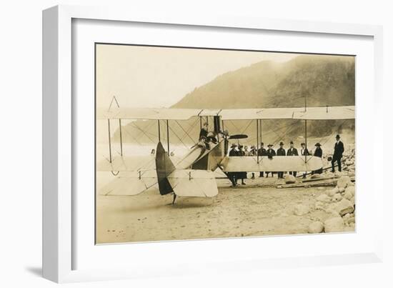 Vintage Biplane on Beach-null-Framed Art Print