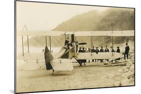 Vintage Biplane on Beach-null-Mounted Art Print