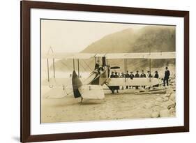 Vintage Biplane on Beach-null-Framed Art Print