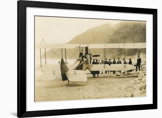 Vintage Biplane on Beach-null-Framed Art Print