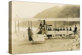 Vintage Biplane on Beach-null-Stretched Canvas