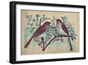 Vintage Birds (Blue)-null-Framed Art Print