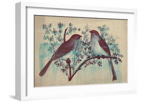 Vintage Birds (Blue)-null-Framed Art Print