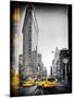 Vintage Black and White Series - Flatiron Building and Yellow Cabs - Manhattan, New York, USA-Philippe Hugonnard-Mounted Photographic Print