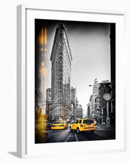 Vintage Black and White Series - Flatiron Building and Yellow Cabs - Manhattan, New York, USA-Philippe Hugonnard-Framed Photographic Print
