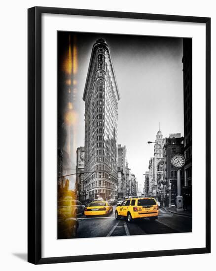 Vintage Black and White Series - Flatiron Building and Yellow Cabs - Manhattan, New York, USA-Philippe Hugonnard-Framed Photographic Print