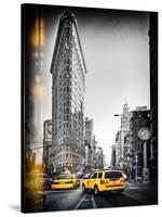 Vintage Black and White Series - Flatiron Building and Yellow Cabs - Manhattan, New York, USA-Philippe Hugonnard-Stretched Canvas